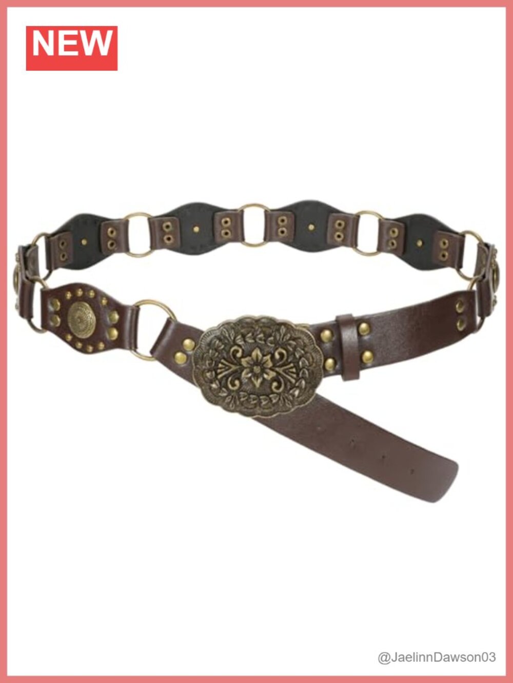 Faux Leather Western Belt Vintage Rivet Studded Cowgirl Buckle Unisex